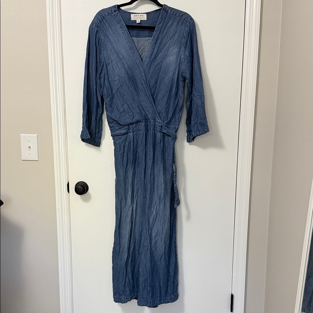 Anthropologie Blue Wrap Jumpsuit